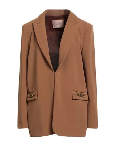 Twinset Woman Blazer Camel Size 12 Polyester, Viscose, Elastane In Multi