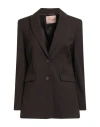 Twinset Woman Blazer Chocolate Brown Size 14 Polyester, Wool, Viscose, Elastane In Brown
