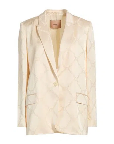 Twinset Woman Blazer Cream Size 6 Lyocell, Viscose In Neutral