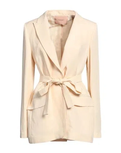 Twinset Woman Blazer Cream Size 8 Viscose, Linen In Neutral