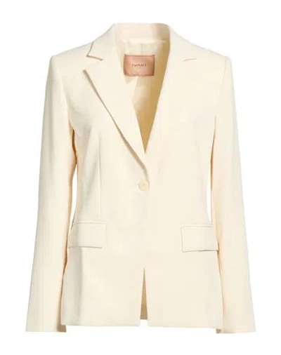 Twinset Woman Blazer Ivory Size 12 Polyester In Neutral