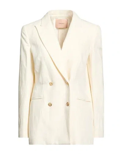Twinset Woman Blazer Ivory Size 6 Cotton, Linen In Neutral