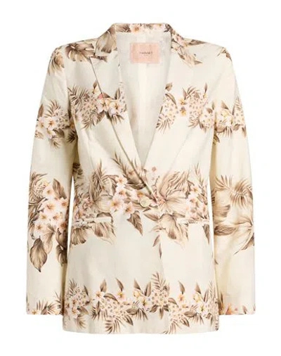 Twinset Woman Blazer Ivory Size 6 Cotton In White