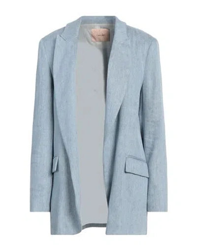 Twinset Woman Blazer Light Blue Size 12 Linen, Cotton, Polyester