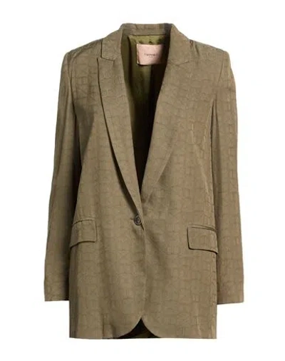 Twinset Woman Blazer Military Green Size 2 Viscose In Brown