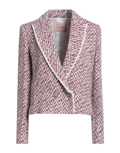 Twinset Woman Blazer Red Size 4 Cotton, Polyester, Polyamide In Purple