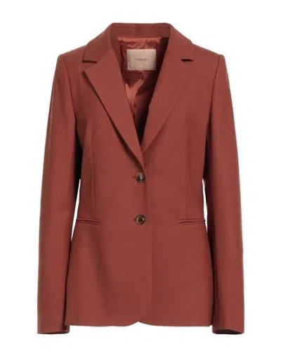 Twinset Woman Blazer Rust Size 10 Polyester, Wool, Elastane In Red