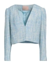 Twinset Woman Blazer Sky Blue Size 8 Cotton, Acrylic, Polyamide In Blue