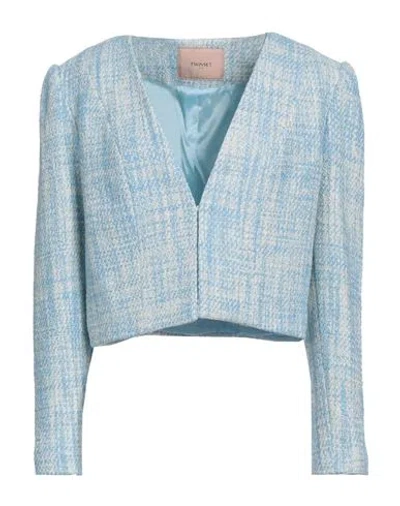 Twinset Woman Blazer Sky Blue Size 8 Cotton, Acrylic, Polyamide