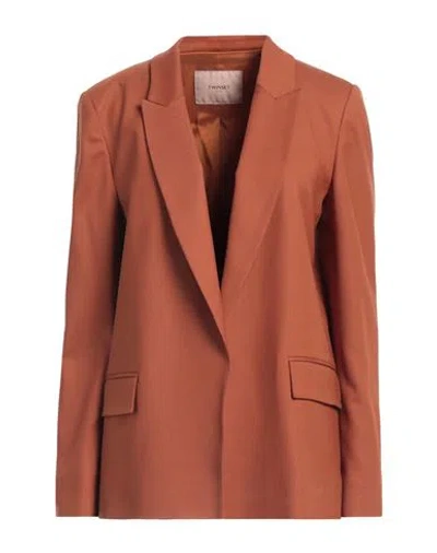 Twinset Woman Blazer Tan Size 4 Polyester, Wool, Elastane In Brown