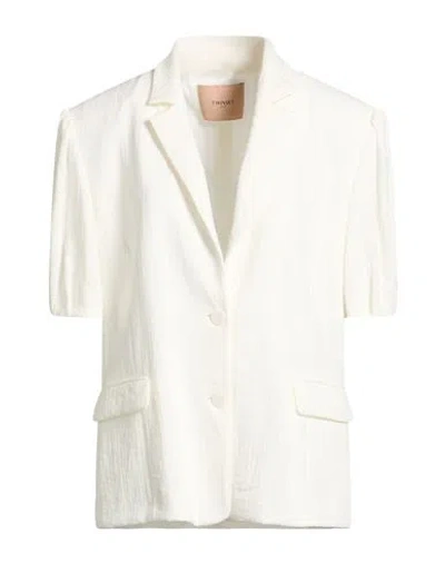 Twinset Woman Blazer White Size 16 Viscose, Polyamide, Lyocell, Linen