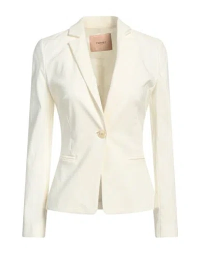 Twinset Woman Blazer White Size 6 Viscose, Polyamide, Elastane, Polyester