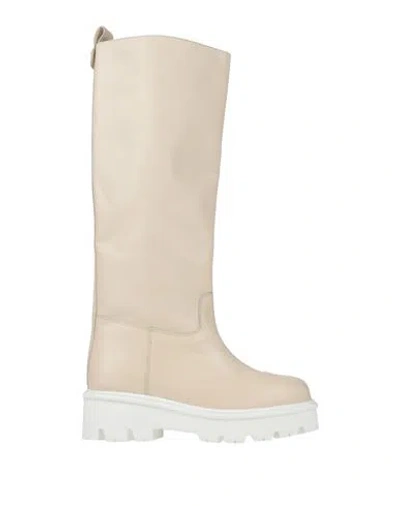 Twinset Woman Boot Beige Size 7 Leather In Sand