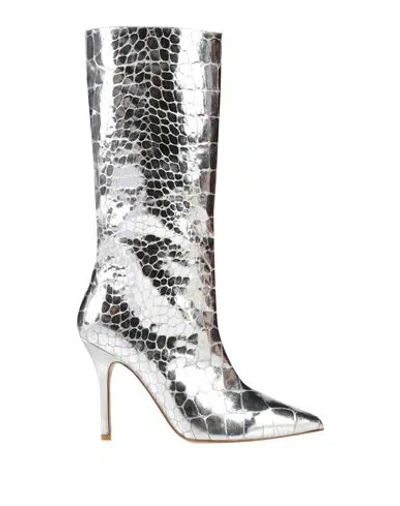 Twinset Woman Boot Silver Size 7 Textile Fibers In Metallic
