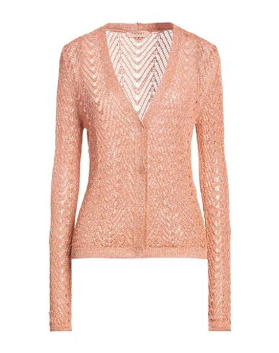 Twinset Woman Cardigan Apricot Size Xl Viscose, Metallic Polyester In Orange