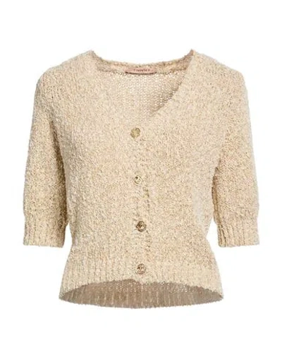 Twinset Woman Cardigan Beige Size M Cotton, Polyamide, Viscose, Metallic Polyester In Sand