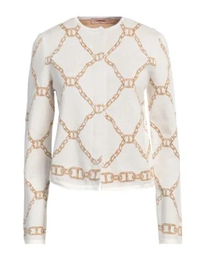 Twinset Woman Cardigan Ivory Size M Viscose, Cotton, Polyester, Metallic Polyester In White