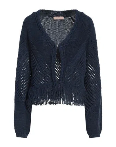 Twinset Woman Cardigan Midnight Blue Size L Cotton, Polyester