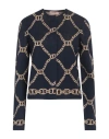 Twinset Woman Cardigan Navy Size L Viscose, Cotton, Polyester, Metallic Polyester In Navy
