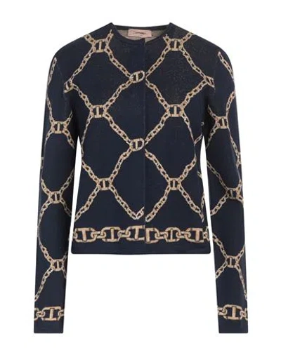 Twinset Woman Cardigan Navy Size L Viscose, Cotton, Polyester, Metallic Polyester