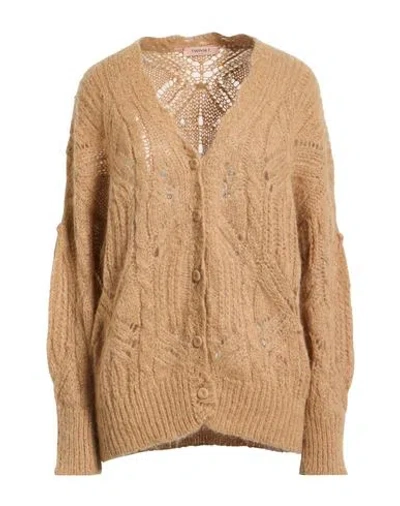 Twinset Woman Cardigan Sand Size Xs Mohair Wool, Alpaca Wool, Polyamide In Brown