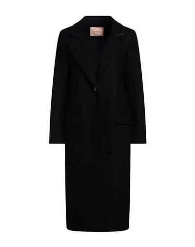 Twinset Woman Coat Black Size 12 Wool, Polyamide, Polyester, Viscose