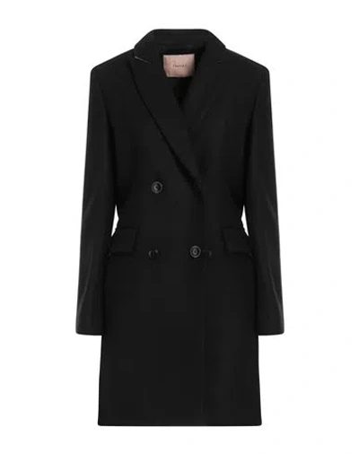 Twinset Woman Coat Black Size 10 Wool, Polyamide, Polyester, Viscose