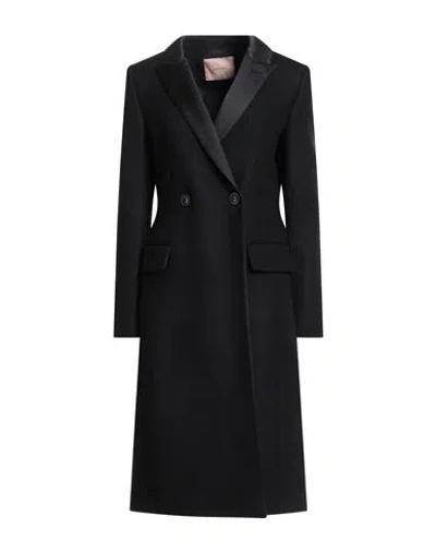 Twinset Woman Coat Black Size 4 Wool, Polyamide, Polyester