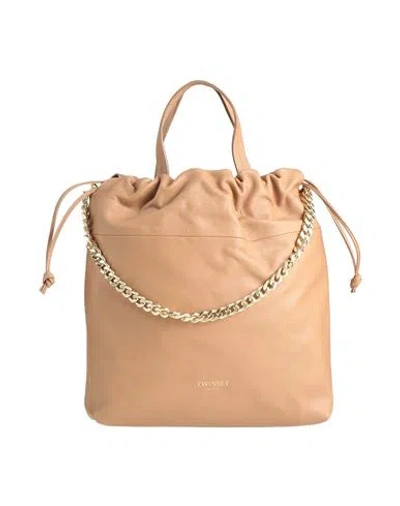 Twinset Woman Handbag Camel Size - Cow Leather In Sand
