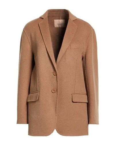 Twinset Woman Jacket Camel Size 10 Polyester, Wool In Brown