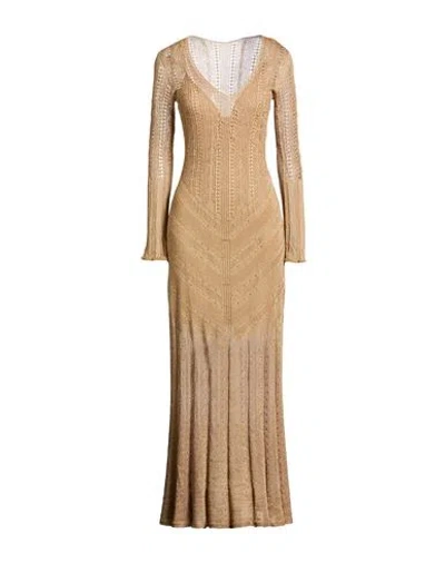 Twinset Woman Maxi Dress Beige Size L Viscose, Polyester, Metallic Polyester In Burgundy