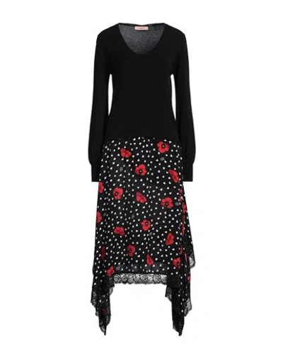 Twinset Woman Midi Dress Black Size L Viscose, Polyester In Black