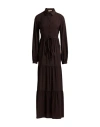 Twinset Woman Maxi Dress Dark Brown Size 4 Polyester In Brown