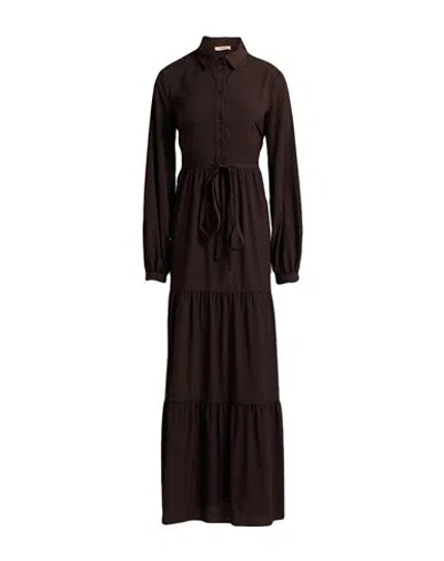 Twinset Woman Maxi Dress Dark Brown Size 4 Polyester