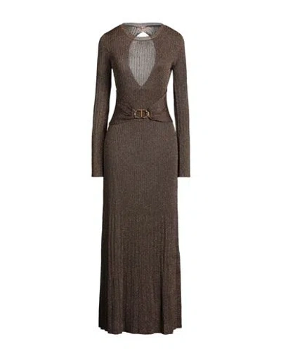 Twinset Woman Maxi Dress Gold Size L Viscose, Metallic Polyester, Polyamide In Gray