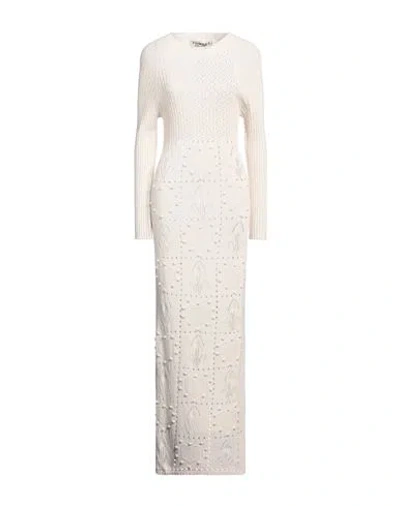 Twinset Woman Maxi Dress Off White Size L Polyamide, Viscose, Wool, Cashmere, Polyester In Neutral
