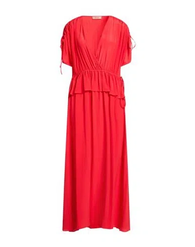 Twinset Woman Maxi Dress Red Size 12 Acetate, Silk