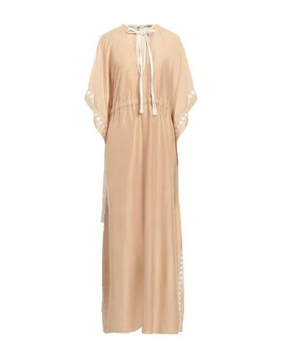 Twinset Woman Maxi Dress Sand Size M Polyester, Cotton In Brown