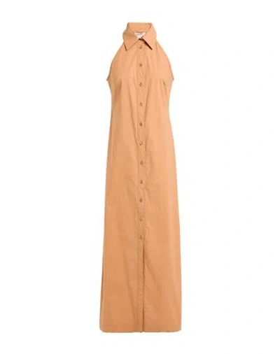 Twinset Woman Maxi Dress Tan Size 10 Cotton, Elastane In Neutral