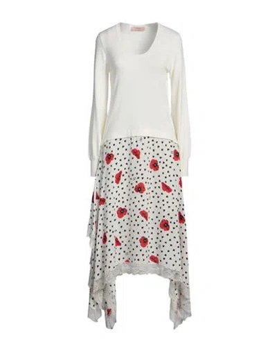 Twinset Woman Midi Dress White Size L Viscose, Polyester