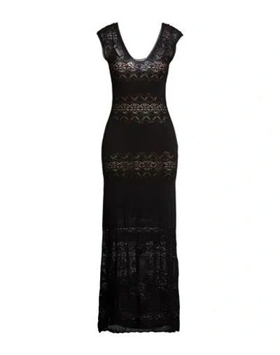 Twinset Woman Midi Dress Black Size L Viscose, Polyamide In Multi