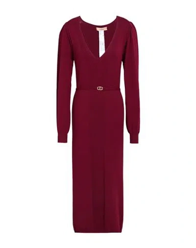 Twinset Woman Midi Dress Burgundy Size M Viscose, Polyester