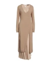 Twinset Woman Midi Dress Camel Size L Polyimide, Viscose, Wool, Cashmere In Beige