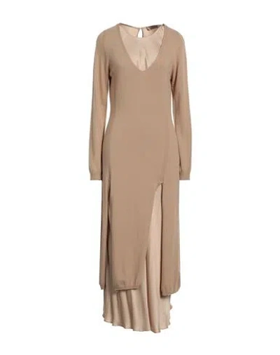 Twinset Woman Midi Dress Camel Size L Polyimide, Viscose, Wool, Cashmere In Beige