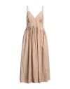 Twinset Animal-print Cotton Midi Dress In Beige