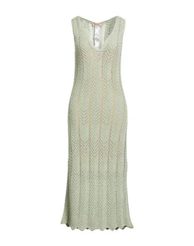 Twinset Woman Midi Dress Light Green Size L Viscose, Metallic Polyester