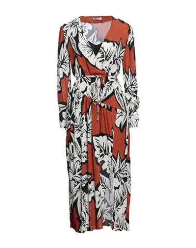 Twinset Woman Midi Dress Rust Size 10 Viscose In Red