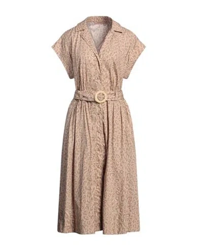 TWINSET TWINSET WOMAN MIDI DRESS SAND SIZE 14 COTTON