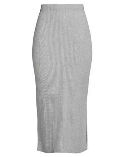 TWINSET TWINSET WOMAN MIDI SKIRT LIGHT GREY SIZE L WOOL, CASHMERE, METALLIC POLYESTER