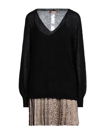 Twinset Woman Mini Dress Black Size L Mohair Wool, Alpaca Wool, Polyamide, Polyester